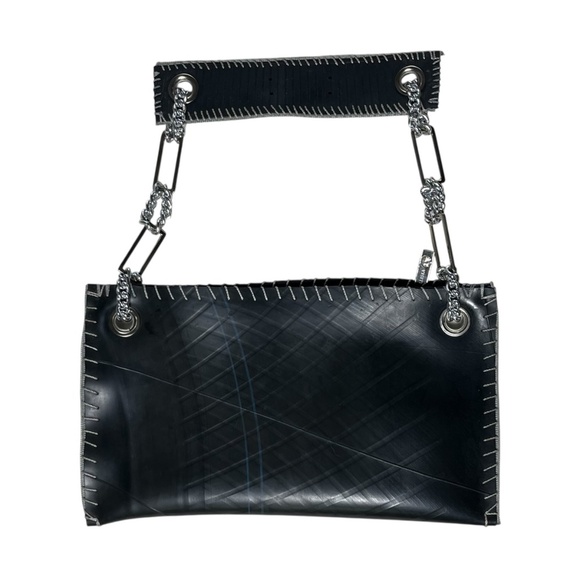 Walleska Ecochic Black Recycled Rubber Handbag Purse Silver Chain &Rubber Handle - Picture 3 of 13